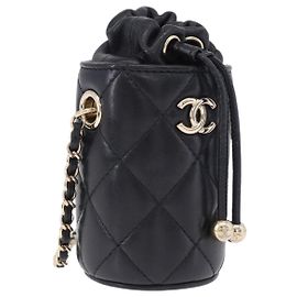 CHANEL Matelasse Chain Shoulder Pouch Lamb Skin Black Gold CC Auth 193920SAM Nero D'oro