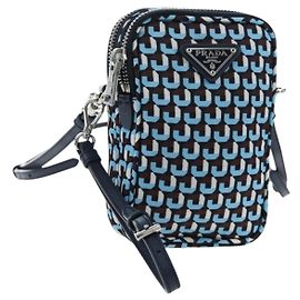 Borsa a Tracolla Mini PRADA Nylon Blue Silver 1N1860 Auth am12089V Argento Blu