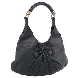 Borsa a tracolla Salvatore Ferragamo Gancini in pelle nera e argento Auth 194747A Nero Argento