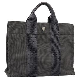 Hermès Bolsa HERMES Her LinePM Canvas Gray Silver Auth 195282A Marrom Prata
