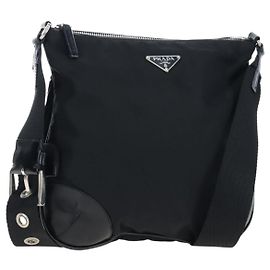 Borsa a tracolla PRADA Nylon Nero Argento Auth 192490V Nero Argento