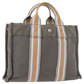 Hermès Sac à main HERMES Fourre Tout PM Canvas Gray Silver Auth gh2302 Marron Argenté