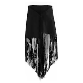 Sciarpa con frange Hermès in cashmere e pelle nera Nero Altro