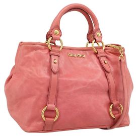 Sac à main Miu Miu en cuir 2way Rose Or Auth 194741V Rose Doré