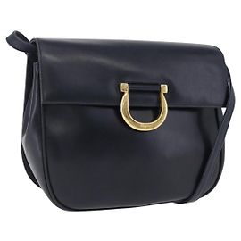 Borsa a tracolla Salvatore Ferragamo Gancini in pelle Navy tono oro Auth BA14636 Altro Blu navy