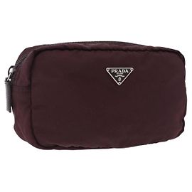 Pouch PRADA Nylon Bordeaux Silver Auth 192546A Argento Bordò