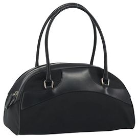 Borsa a Mano PRADA Nylon Pelle Nero Argento Auth am12218V Nero Argento