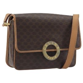 Céline Borsa a tracolla circolare CELINE Macadam Canvas PVC Pelle Marrone Oro Auth 194756 Marrone D'oro