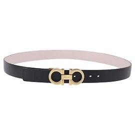 Cinto Salvatore Ferragamo Gancini em couro preto e dourado Auth BA14708A Preto Outro