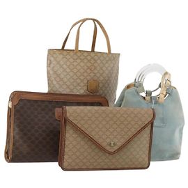 Céline CELINE Macadam Canvas Clutch Bag PVC Suede 4 Set Brown Beige blue Auth 191147 Braun Blau Beige