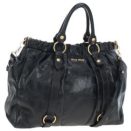 Bolso de mano Miu Miu de piel 2way Negro Oro Auth am12097SAV Negro Dorado