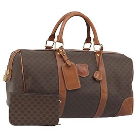Céline Bolsa Boston CELINE Macadam PVC Couro Marrom Tom Dourado Auth ep15333 Marrom Outro