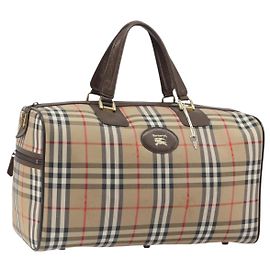 Bolsa Boston Burberrys Nova Check Canvas Beige Gold Auth 191914 Bege Dourado