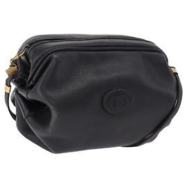 Bolsa de Ombro GUCCI em Couro Preta e Dourada 007 115 5770 Auth 192525 Preto Dourado