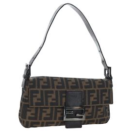 Borsa a Tracolla FENDI Zucca Canvas Mamma Baguette Marrone Nero Auth 192459M Marrone Nero