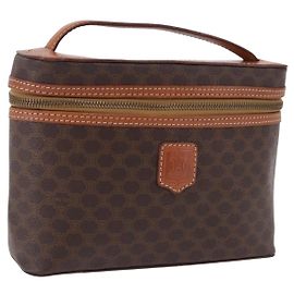 Céline Bolsa de Mão Vanity CELINE Macadam Canvas PVC Couro Marrom Dourado Auth 194878A Marrom Dourado