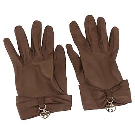 Luvas GUCCI em couro marrom Auth 191970V Marrom