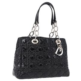 Christian Dior Lady Dior Chain Bag Patent Leather Black Silver Auth BA14101V Black Silvery
