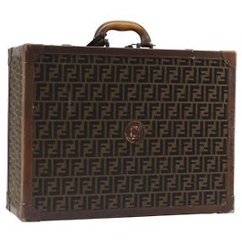 FENDI Zucca Canvas Trunk Black Brown Auth 194577A Brown Black