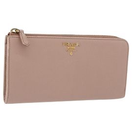 PRADA Long Wallet Safiano Leather Beige Gold Auth bs36526 Beige Golden
