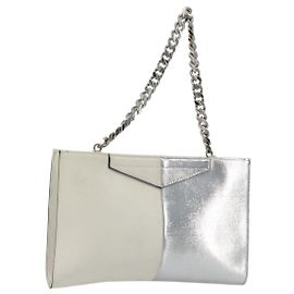 Borsa a mano con catena FENDI in pelle Silver White Auth 194186 Argento Bianco