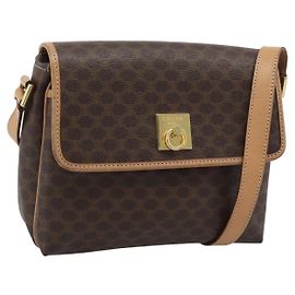 Céline Bolsa de Ombro CELINE Macadam Canvas PVC Leather Brown Gold Auth 194297A Marrom Dourado