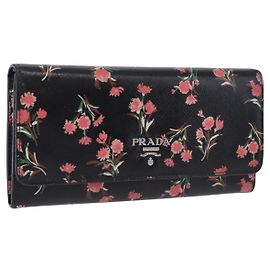 PRADA Long Wallet Safiano Leather Black Silver Auth bs36436 Black Silvery