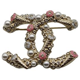 Spilla Chanel in strass oro e rosa Rosa D'oro