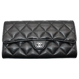 Chanel Matelassé Black Grained Calfskin Long Wallet Black