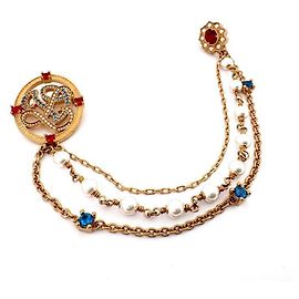 Louis Vuitton LV Dynasty Brosche Rot Blau Golden
