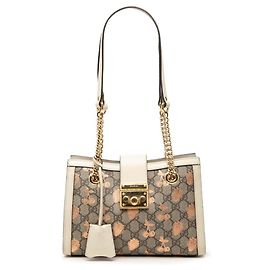 Borsa Tote Gucci GG Supreme con catena da vita e lucchetto Beige Crudo