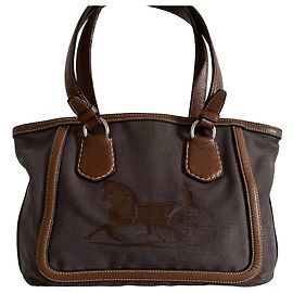 Céline Saco cabas Celine em lona castanha e couro castanho Marrom