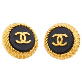 Pendientes de clip Chanel Coco Mark Circle Negro Dorado