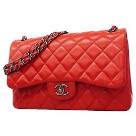 Bolsa de ombro Chanel em couro de bezerro granulado vermelho Vermelho