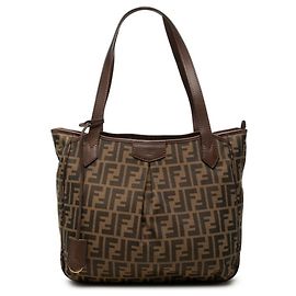 Fendi Zucca Tote Bag Brown Leather and Canvas Brown