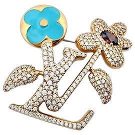 Louis Vuitton LV Blooming Brooch Brown Blue Golden