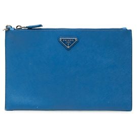 Prada Blue Saffiano Leather Clutch Bag Blue