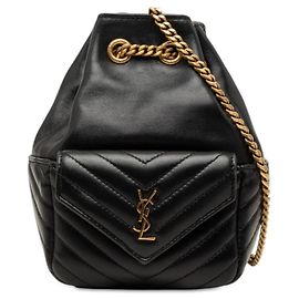 Bolsa Mini Bucket Saint Laurent Cassandra YSL Logo Joe Preto