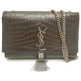 Borsa a tracolla con catena e nappa Yves Saint Laurent Kate Marrone