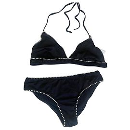 Ensemble de bikini noir orné de perles Chanel bas 36 haut 44 Noir