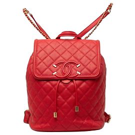 Chanel CC Filigree Matelassé Coco Mark Backpack Red