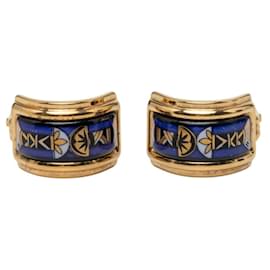 Hermès Hermes Cloisonné Clip-Ohrringe aus goldener und lila Emaille Golden Lila