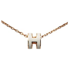 Hermès Collana con pendente Hermes Mini Pop H Rosa Bianco D'oro