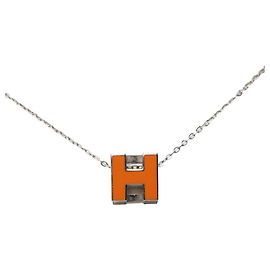 Hermès Collar colgante Hermes Cage d'H H-Cube Plata Naranja