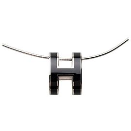 Hermès Collier pendentif Hermes Pop H Noir Argenté