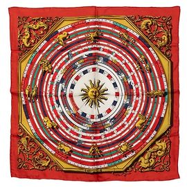 Hermès Carré 45 Petit Gavroche Astrology Handkerchief Rosso