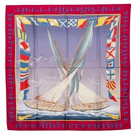 Hermès Lenço Hermes Carre 90 En Cours Azul Roxo