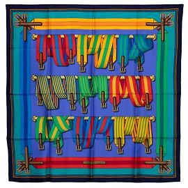 Hermès Lenço Hermes Carre 90 Les Sangles Azul Azul marinho
