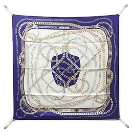 Hermès Lenço de seda Hermes Reaction in Chaines Branco Bege