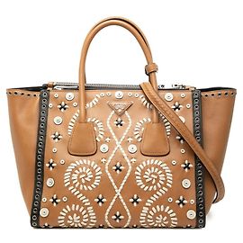 Bolsa Prada com placa de logotipo Triangle em castanho e branco Marrom Branco